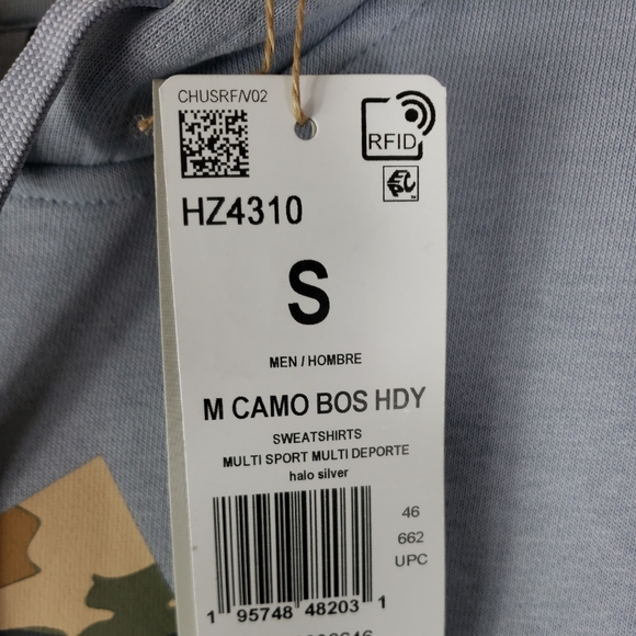 adidas Men's Essentials Camo Print Hoodie Sweatshirt Halo Blue Silver - Picture 8 of 11